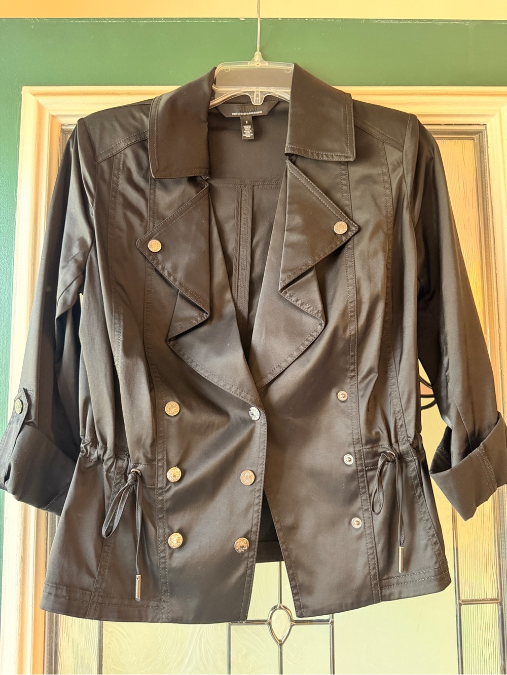 White House Black Market Black Double-Breasted Drawstring Blazer